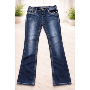 Grace In LA Women's Bootcut Jeans Blue Embellished Denim 5-Pocket